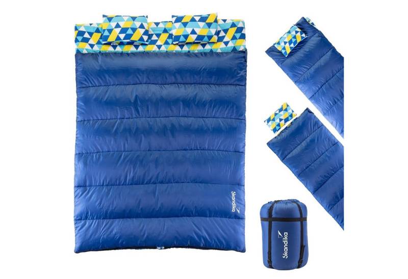 Skandika Doppelschlafsack Iceland Flanell Double Deckenschlafsack Erwachsene trennbar 2 Personen, 3-Jahreszeiten, extra breit, 2 Kissen, Packsack, Camping Inn-/Outdoor von Skandika