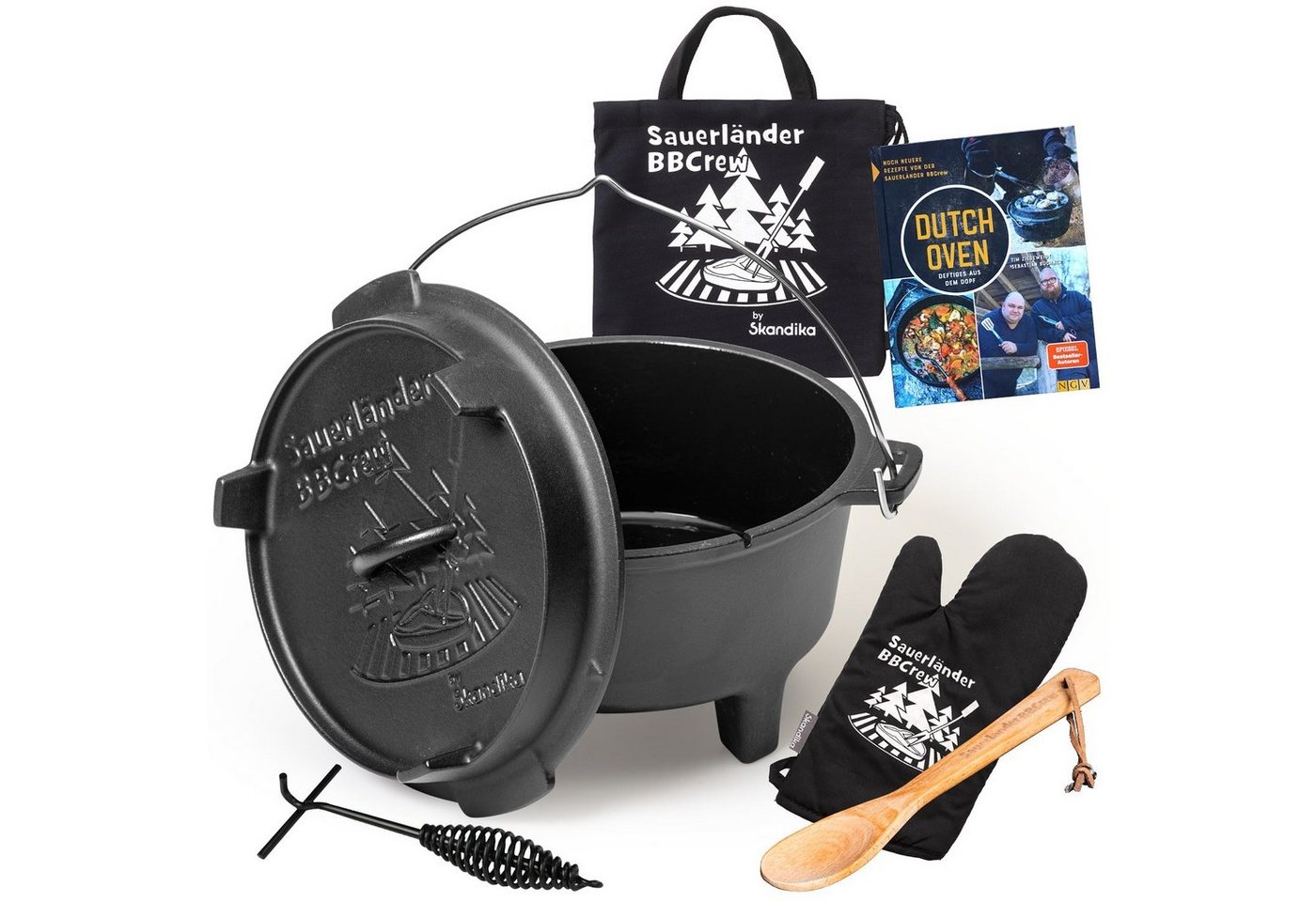 Skandika Grilltopf Skandika BBCREW Dutch Oven 10,25 L, Gusseisen Topf mit Emaillierung inkl. Rezeptbuch von Skandika