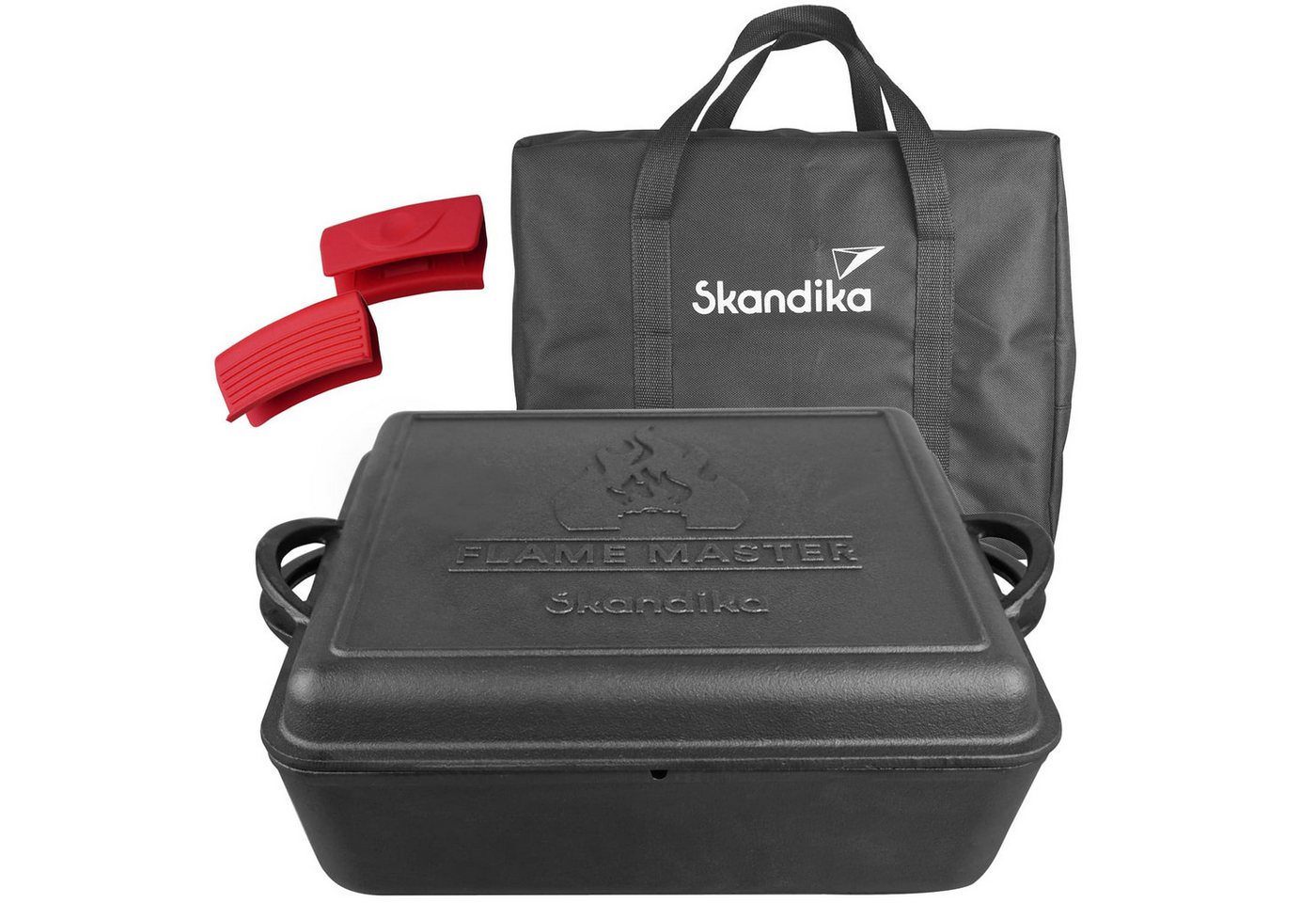 Skandika Grilltopf Skandika Dutch Oven Flame Master Square 10,6 L, Gusseisen (robust, voreingebrannt, Multifunktionsdeckel, Camping, Outdoor, Festival, Angeln, BBQ, Grillen), Eckig, Gusseisen Topf zum Kochen, Kastenform von Skandika