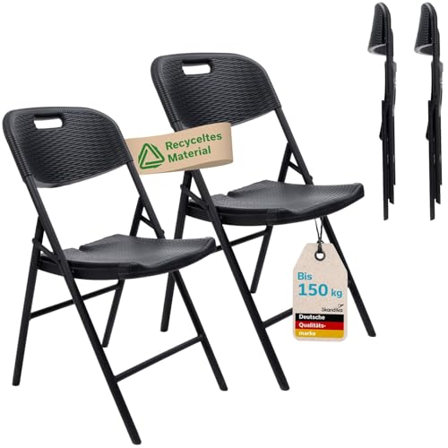 Skandika Klappstuhl MASI | Klappbarer Stuhl, 2er / 4er Set, 4 kg leicht, belastbar bis 150kg, wetterfest, Aufbau ohne Werkzeug | Campingstuhl klappbar, faltbar, für Camping (Rattan Schwarz | 2er-Set) von Skandika