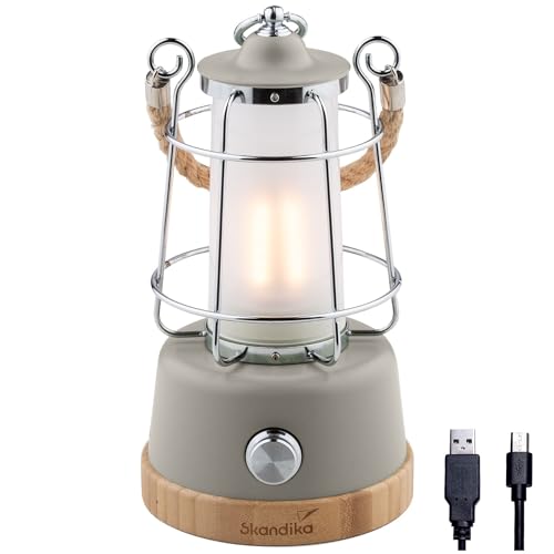 Skandika LED-Lampe Kiruna | Retro Outdoor Campinglampe mit Powerbank, stufenlos dimmbar, kabellos, Akku, aufladbar, USB, warm- und kaltweiß, 75h Leuchtzeit (Kiruna beige) von Skandika