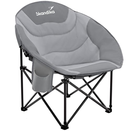 Skandika Moonchair Sirkka | Bequemer Campingstuhl, gepolstert, klappbar, Kühlfach, Getränkehalter, Tragegriff und Tragetasche, Anti-Rutsch-Füße, max. 150 kg | Camping Sessel, Mondsessel (grau) von Skandika