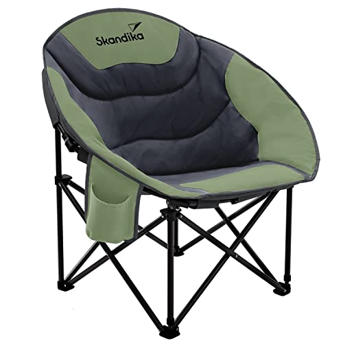 Skandika Moonchair Sirkka | Bequemer Campingstuhl, gepolstert, klappbar, Kühlfach, Getränkehalter, Tragegriff und Tragetasche, Anti-Rutsch-Füße, max. 150 kg | Camping Sessel, Mondsessel (grün/grau) von Skandika