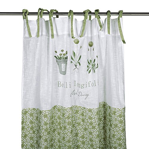 Gardinenschal Vorhang 'Bellis' 2er Set 115 x 240 cm (BxH) weiß mit Blumenmuster-Aufdruck in grün grau Baumwolle Skandinavisch Landhaus Shabby French Vintage Retro Antik Nostalgie von Skandinavisch Französisch Design