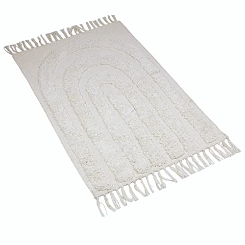 Teppich Badteppich Läufer in Ecru 60 x 90 cm mit Fransen Skandi Nordic Landhaus von Skandinavisch Französisch Design