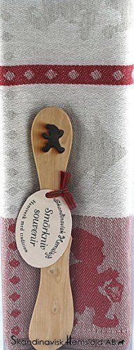 Skandinavisk Hemslöjd Geschenkset schwedisches Holzmesser(Laser-Cut) u. Handtuch (beige/rot Tomte) von Skandinavisk Hemslöjd