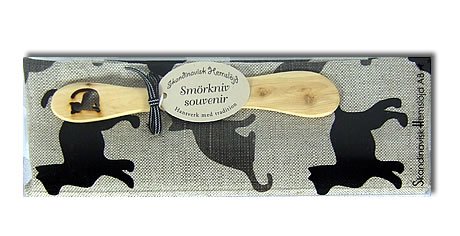 Skandinavisk Hemslöjd Geschenkset schwedisches Holzmesser(Laser-Cut) u. Handtuch (grau/schwarz Katze) von Skandinavisk Hemslöjd