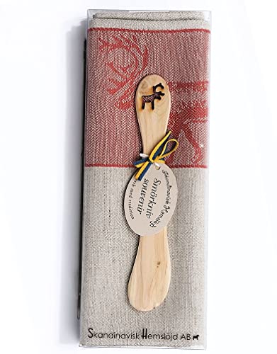 Skandinavisk Hemslöjd Geschenkset schwedisches Holzmesser(Laser-Cut) u. Handtuch (rot) Rentier von Skandinavisk Hemslöjd