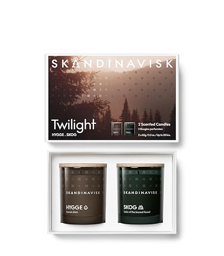 Skandinavisk Twilight Geschenkset mit 2 Mini-Duftkerzen, SKOG 'Wald' und Hygge 'Gemütlichkeit', Vegane Formel, 2 x 60 g von Skandinavisk