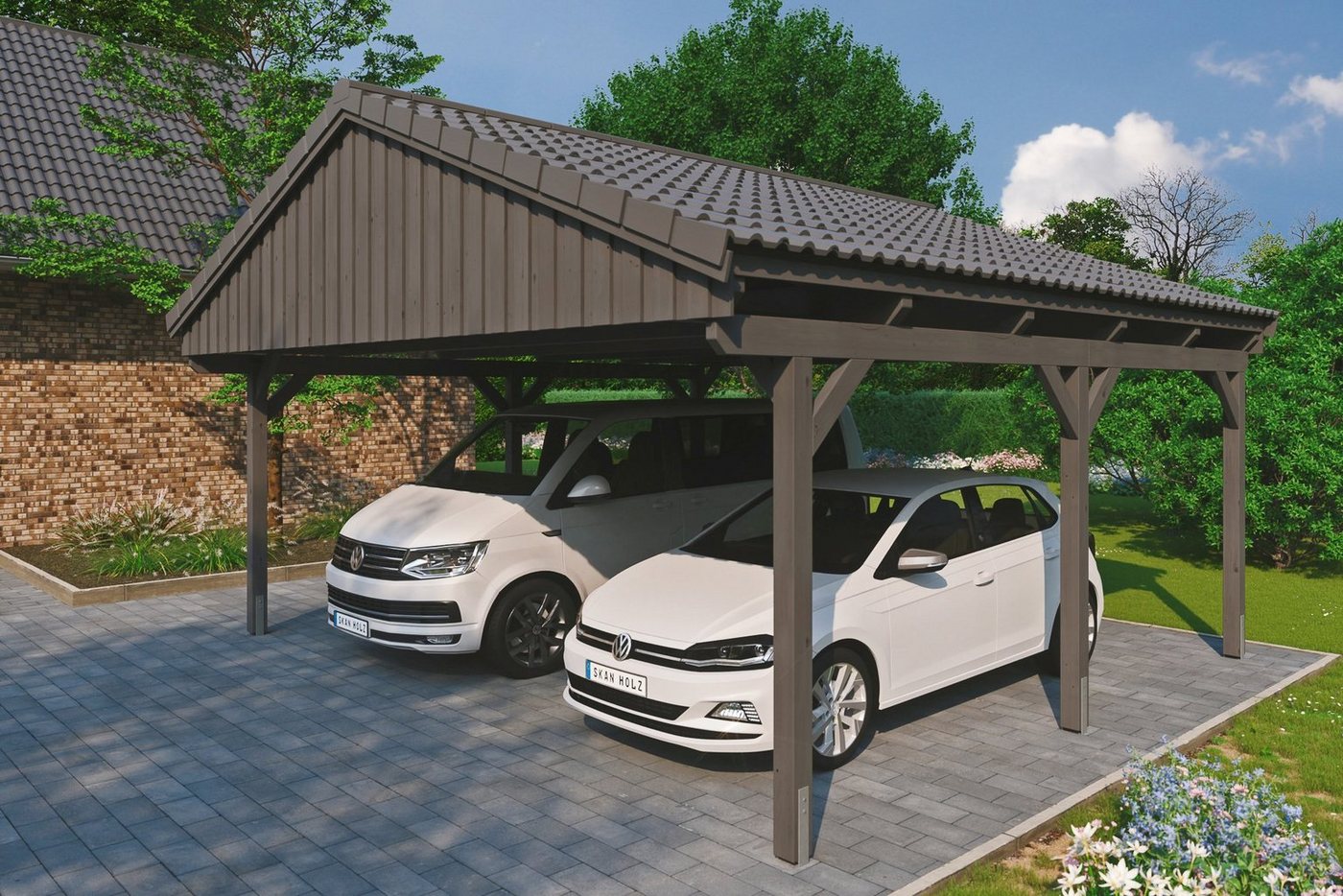 Skanholz Doppelcarport Fichtelberg, BxT: 618x566 cm, 574 cm Einfahrtshöhe, mit Dachlattung Skanholz Doppelcarport Fichtelberg, BxT: 618x566 cm, 574 cm Einfahrtshöhe, mit Dachlattung von Skanholz