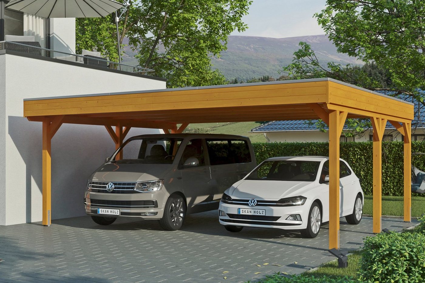 Skanholz Doppelcarport Grunewald, BxT: 622x554 cm, 590 cm Einfahrtshöhe, mit Aluminiumdach von Skanholz