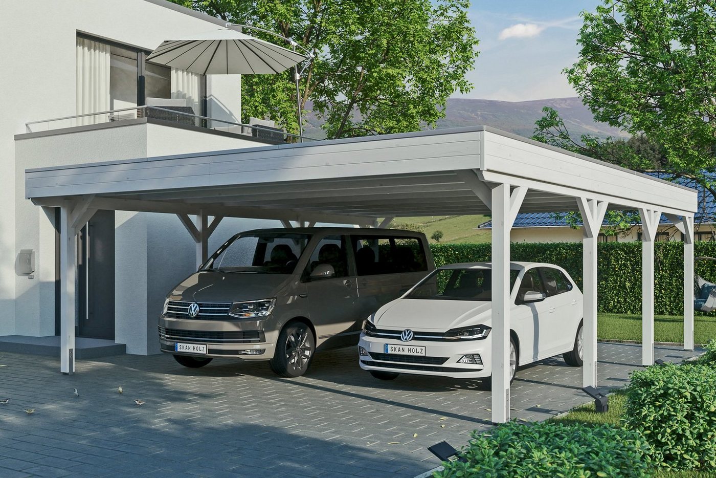 Skanholz Doppelcarport Grunewald, BxT: 622x796 cm, 590 cm Einfahrtshöhe, mit Aluminiumdach von Skanholz