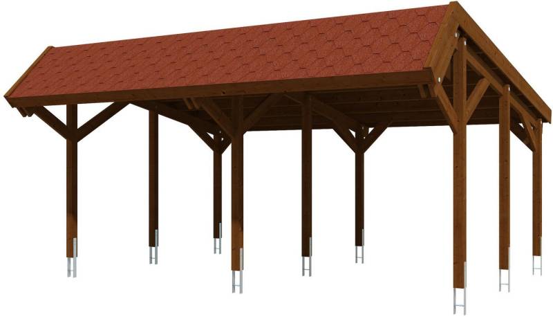 Skanholz Doppelcarport Harz, BxT: 624x560 cm, 219 cm Einfahrtshöhe, 624x560cm mit roten Schindeln von Skanholz