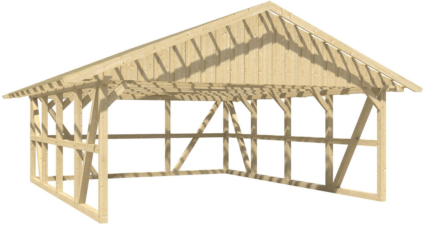 Skanholz Doppelcarport Schwarzwald, BxT: 684x772 cm, 220 cm Einfahrtshöhe, 684x772cm mit Rückwand und Dachlattung von Skanholz