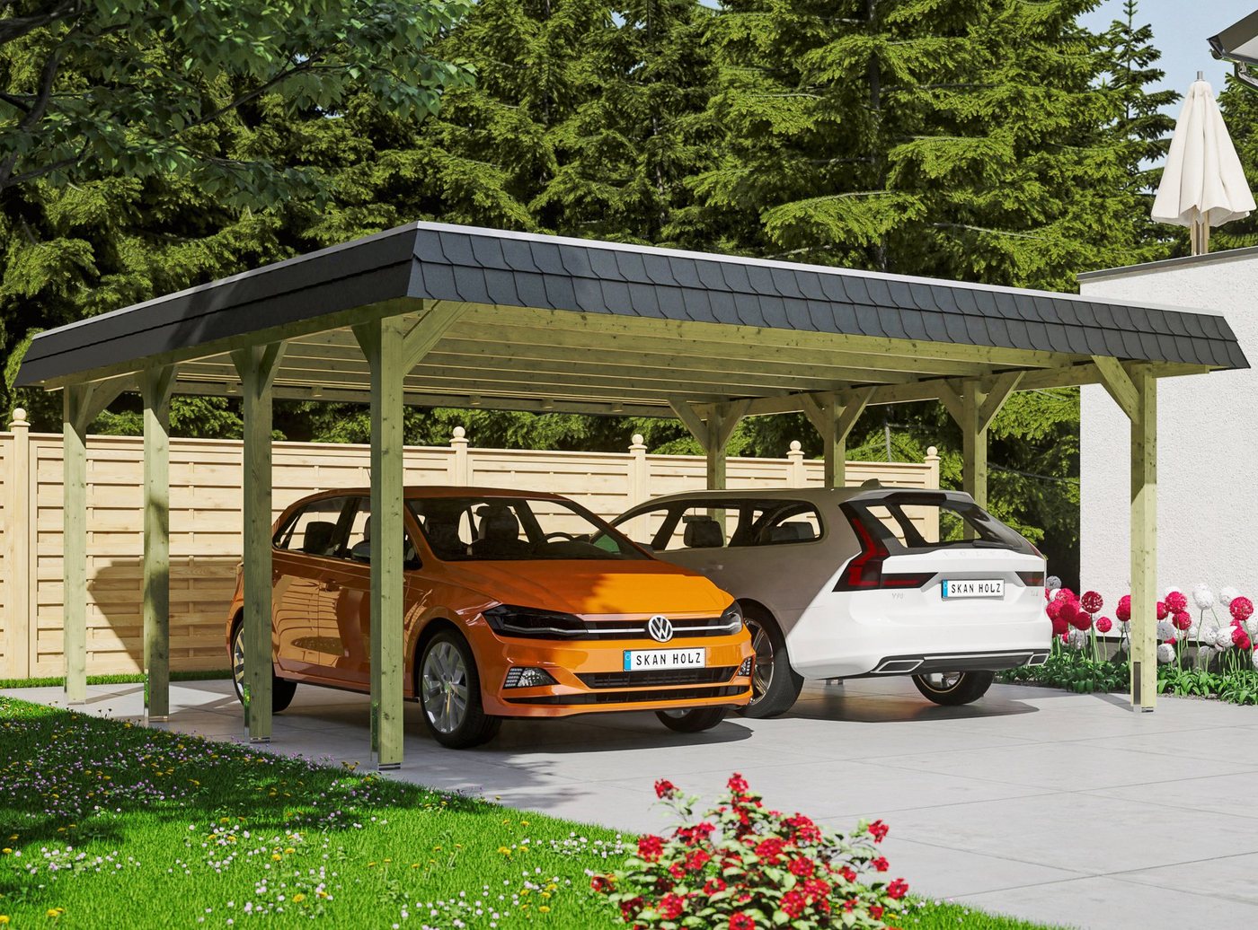 Skanholz Doppelcarport Spreewald, BxT: 585x589 cm, 215 cm Einfahrtshöhe von Skanholz