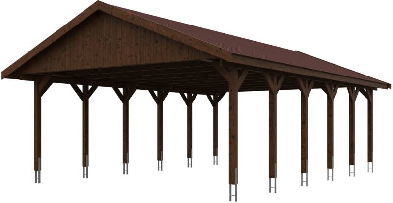 Skanholz Doppelcarport Wallgau, BxT: 620x900 cm, 215 cm Einfahrtshöhe, 620x900cm, rote Schindeln von Skanholz