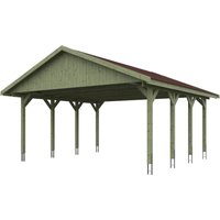 Skanholz Doppelcarport "Wallgau", Nadelholz, 530 cm, Grün, 620x600cm, rote Schindeln von Skanholz