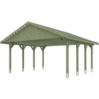 Skanholz Doppelcarport "Wallgau", Nadelholz, 530 cm, Grün, 620x600cm, mit Dachlattung von Skanholz