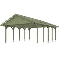 Skanholz Doppelcarport "Wallgau", Nadelholz, 530 cm, Grün, 620x750cm, mit Dachlattung von Skanholz