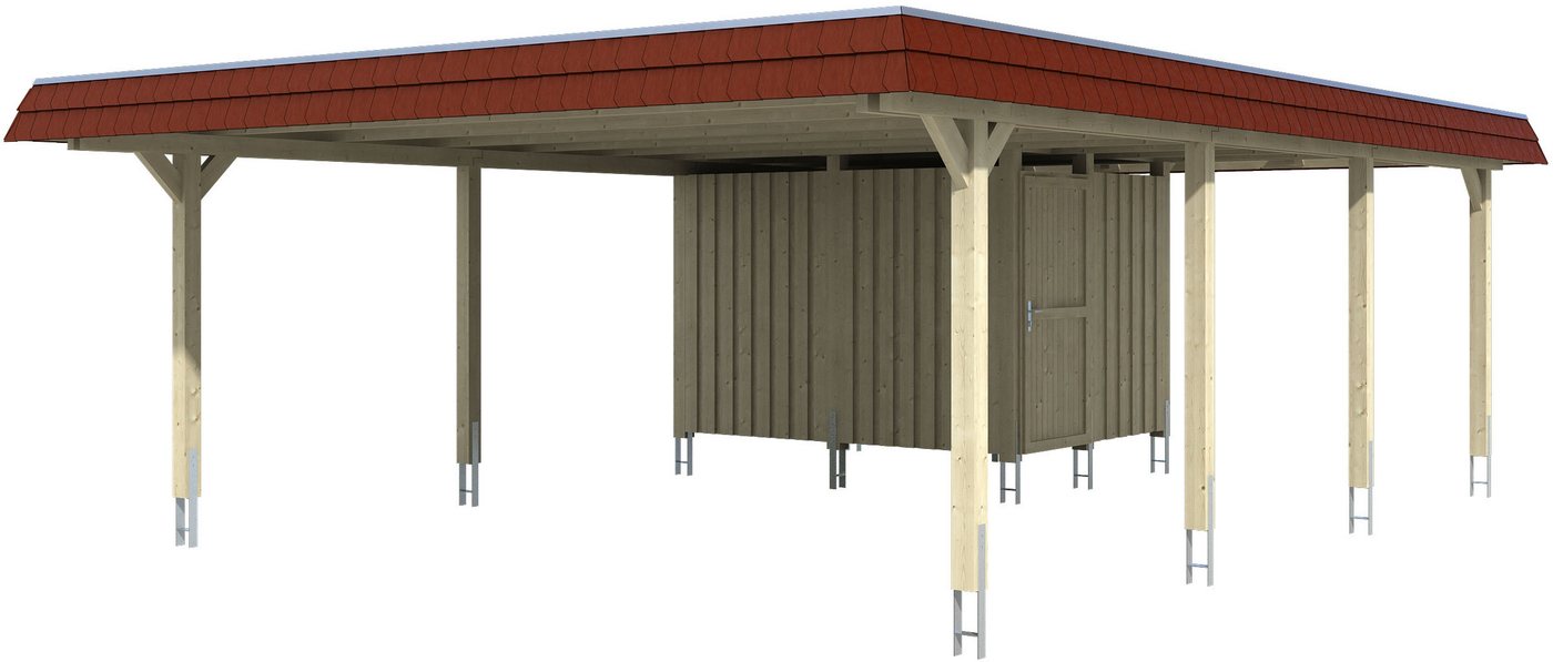 Skanholz Doppelcarport Wendland, BxT: 630x879 cm, 216 cm Einfahrtshöhe, mit Abstellraum, 630x879 cm, mit Aluminiumdach und roter Blende von Skanholz