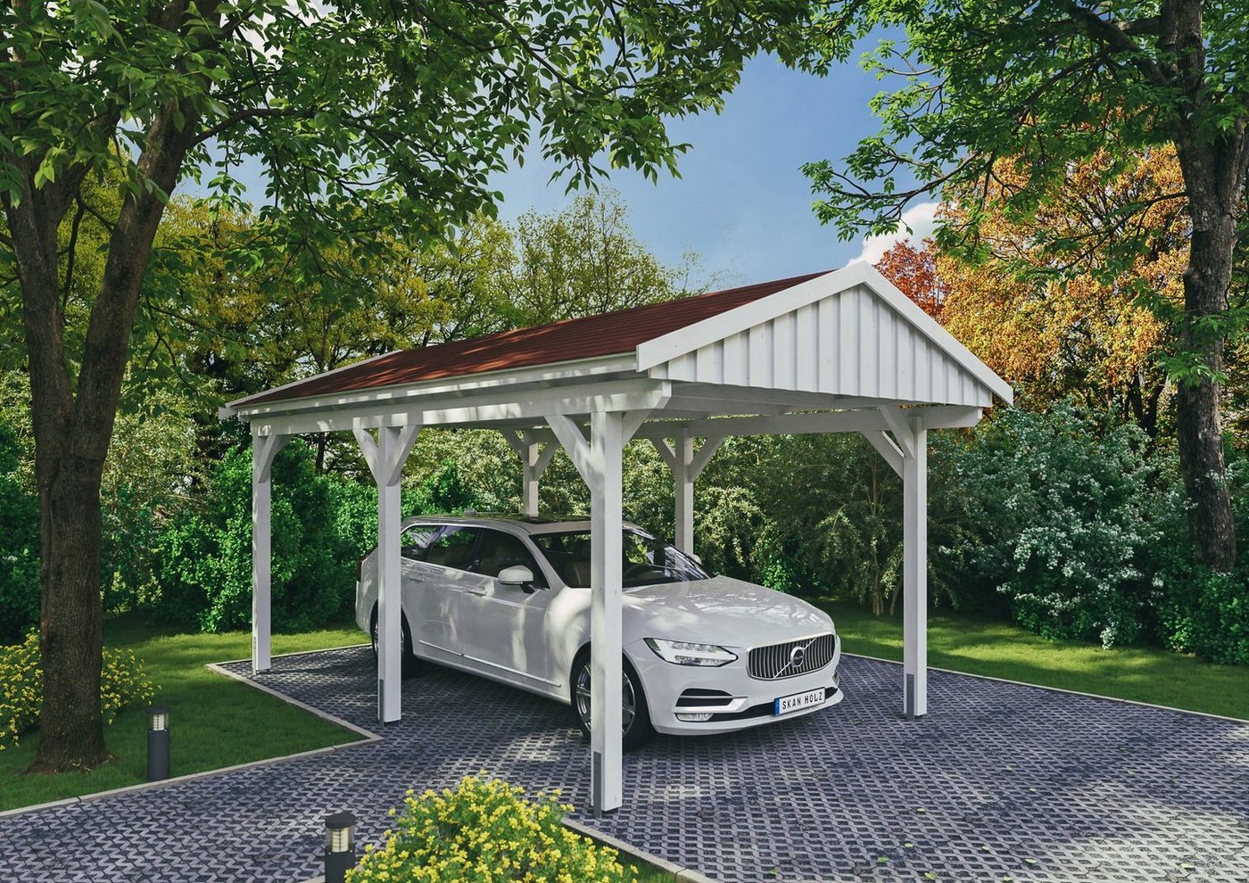 Skanholz Einzelcarport Fichtelberg, BxT: 317x566 cm, 273 cm Einfahrtshöhe, mit roten Schindeln von Skanholz