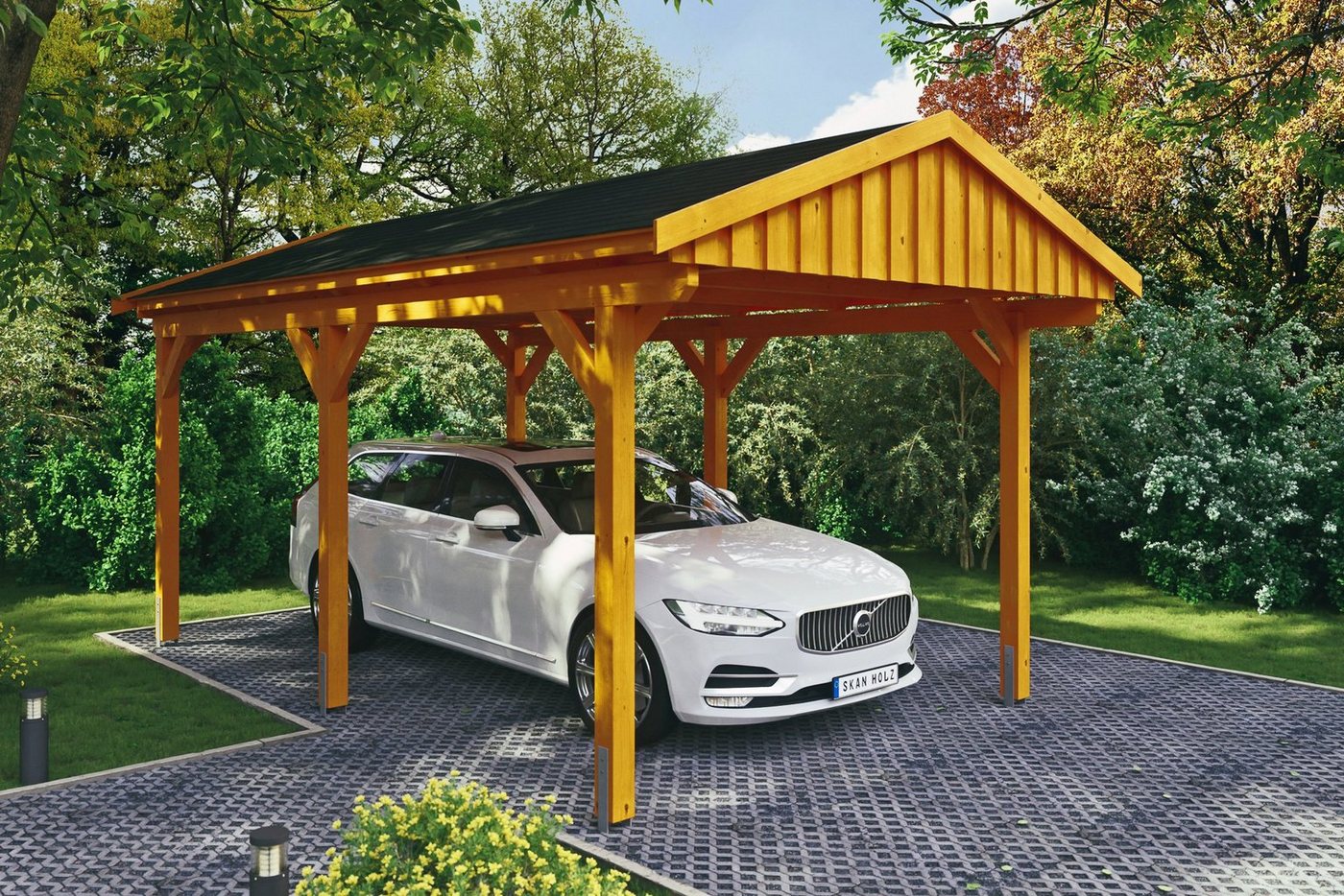 Skanholz Einzelcarport Fichtelberg, BxT: 317x566 cm, 273 cm Einfahrtshöhe, mit schwarzen Schindeln von Skanholz