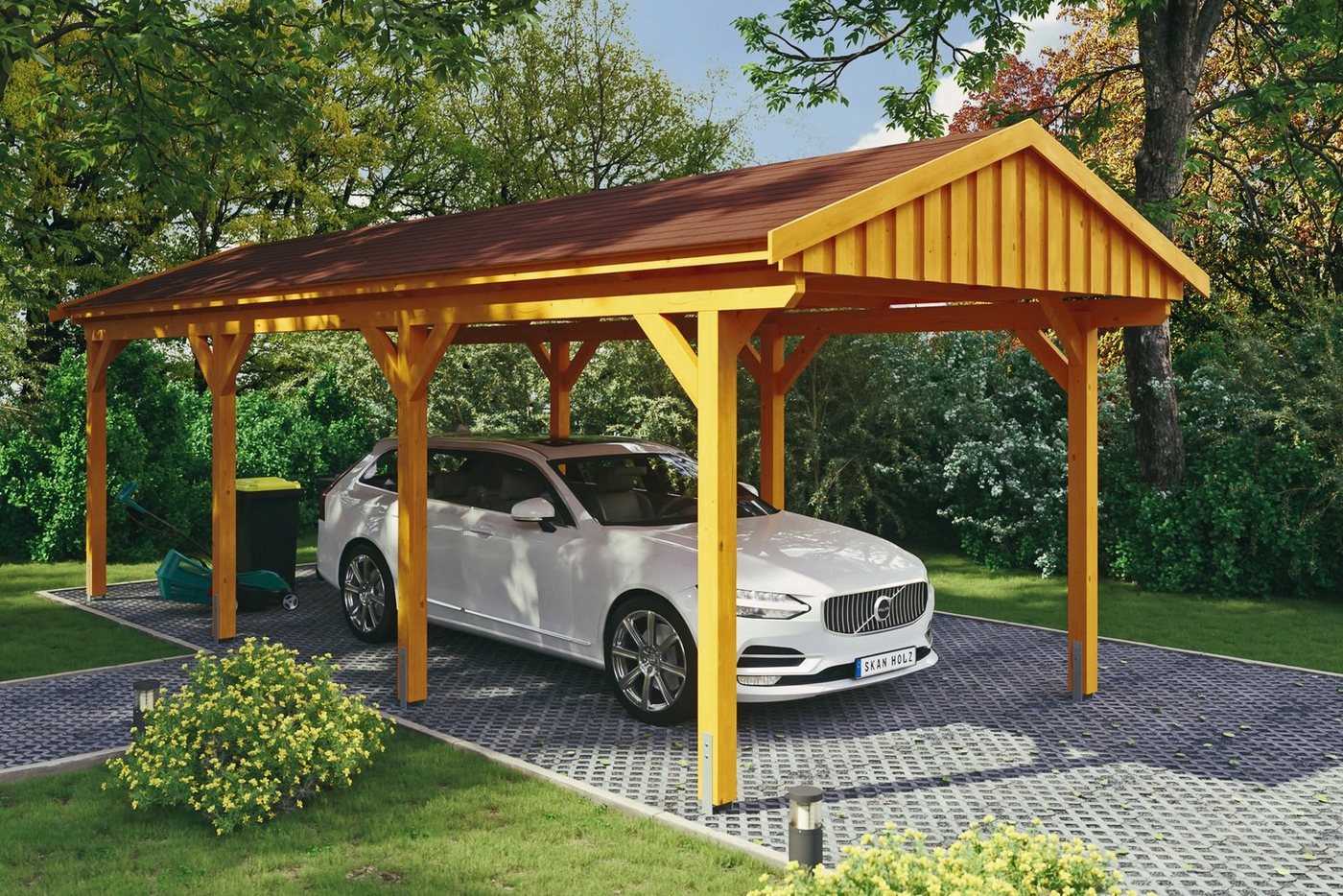 Skanholz Einzelcarport Fichtelberg, BxT: 317x808 cm, 273 cm Einfahrtshöhe, mit roten Schindeln von Skanholz