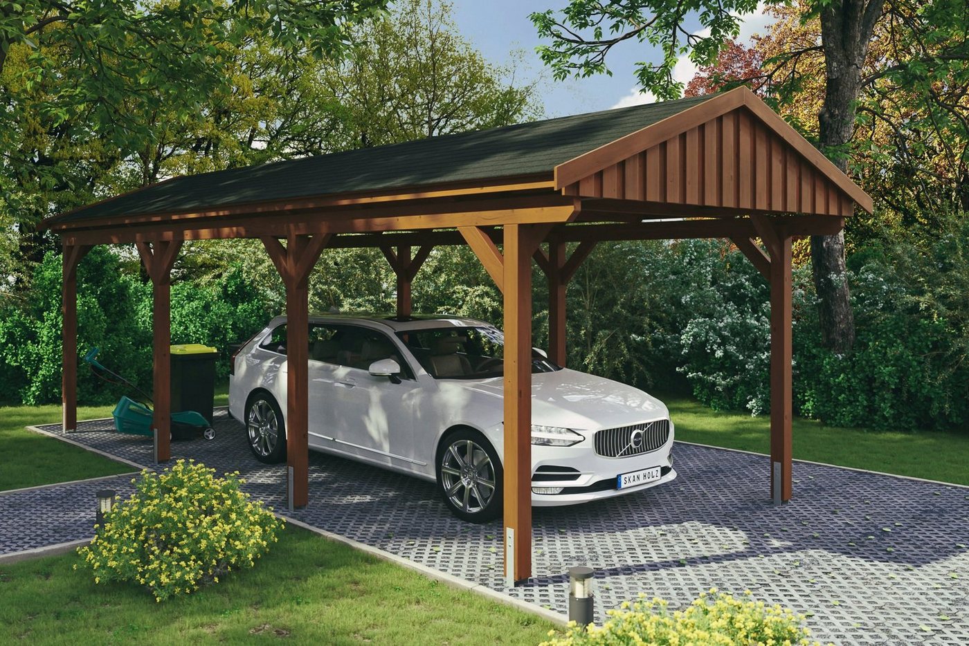 Skanholz Einzelcarport Fichtelberg, BxT: 317x808 cm, 273 cm Einfahrtshöhe, mit schwarzen Schindeln von Skanholz