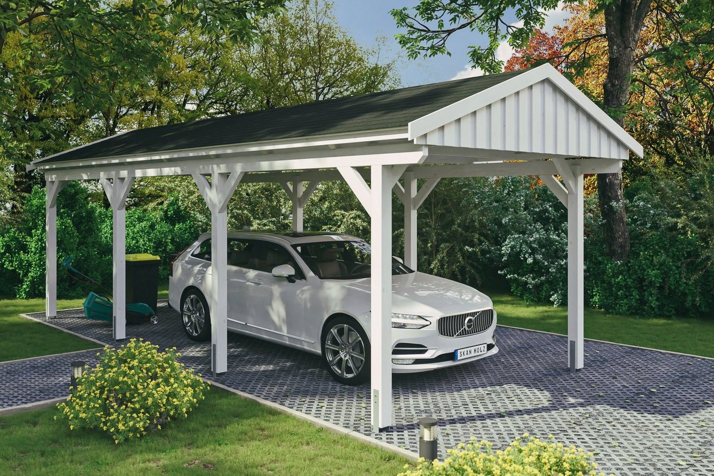 Skanholz Einzelcarport Fichtelberg, BxT: 317x808 cm, 273 cm Einfahrtshöhe, mit schwarzen Schindeln von Skanholz