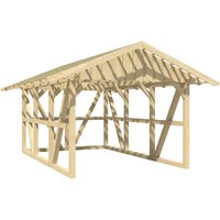 Skanholz Einzelcarport "Schwarzwald", KVH, Fichte, 300 cm, Natur, 424x600cm mit Rückwand und Dachlattung von Skanholz