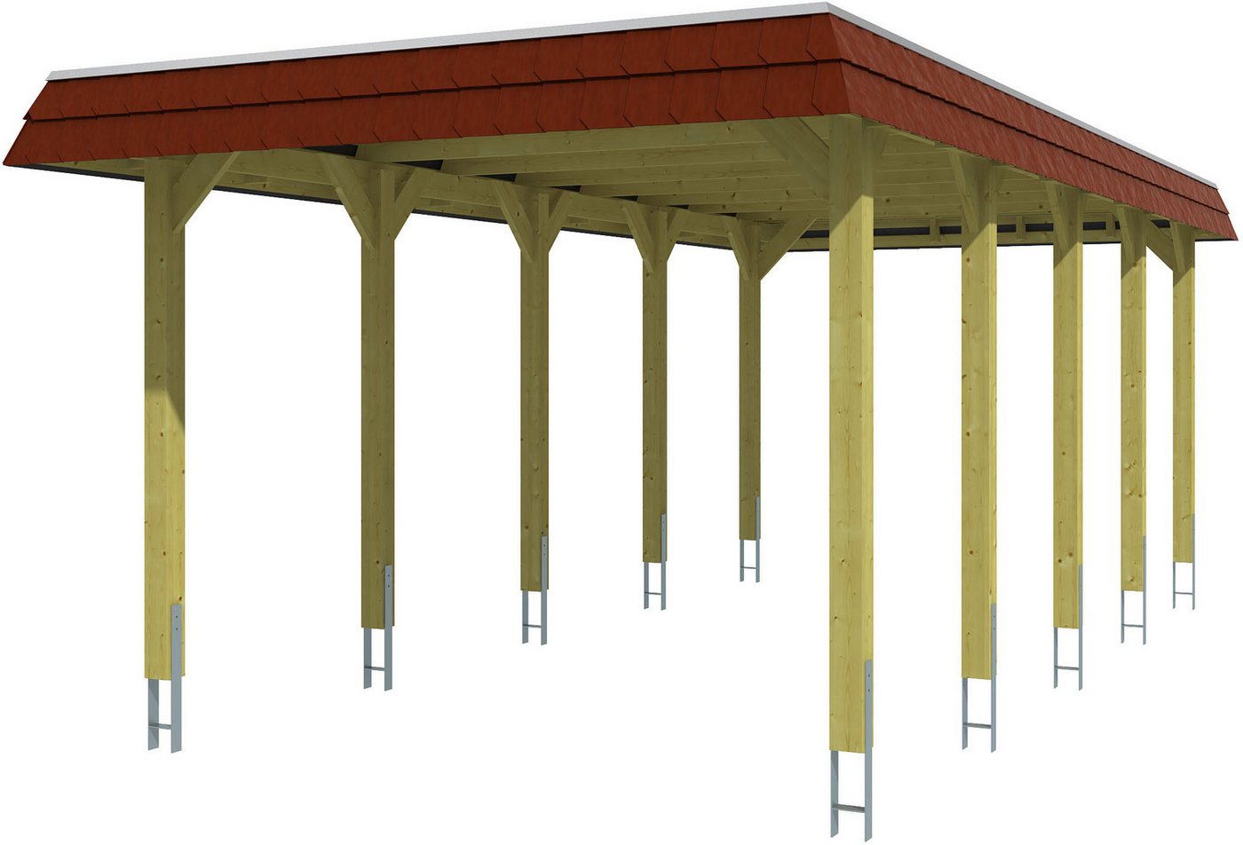 Skanholz Einzelcarport Spreewald, BxT: 345x741 cm, 206 cm Einfahrtshöhe, 345x741cm mit EPDM-Dach, rote Blende von Skanholz