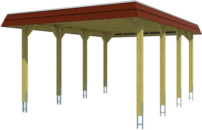 Skanholz Einzelcarport Spreewald, BxT: 396x589 cm, 209 cm Einfahrtshöhe, 396x589cm mit EPDM-Dach, rote Blende von Skanholz