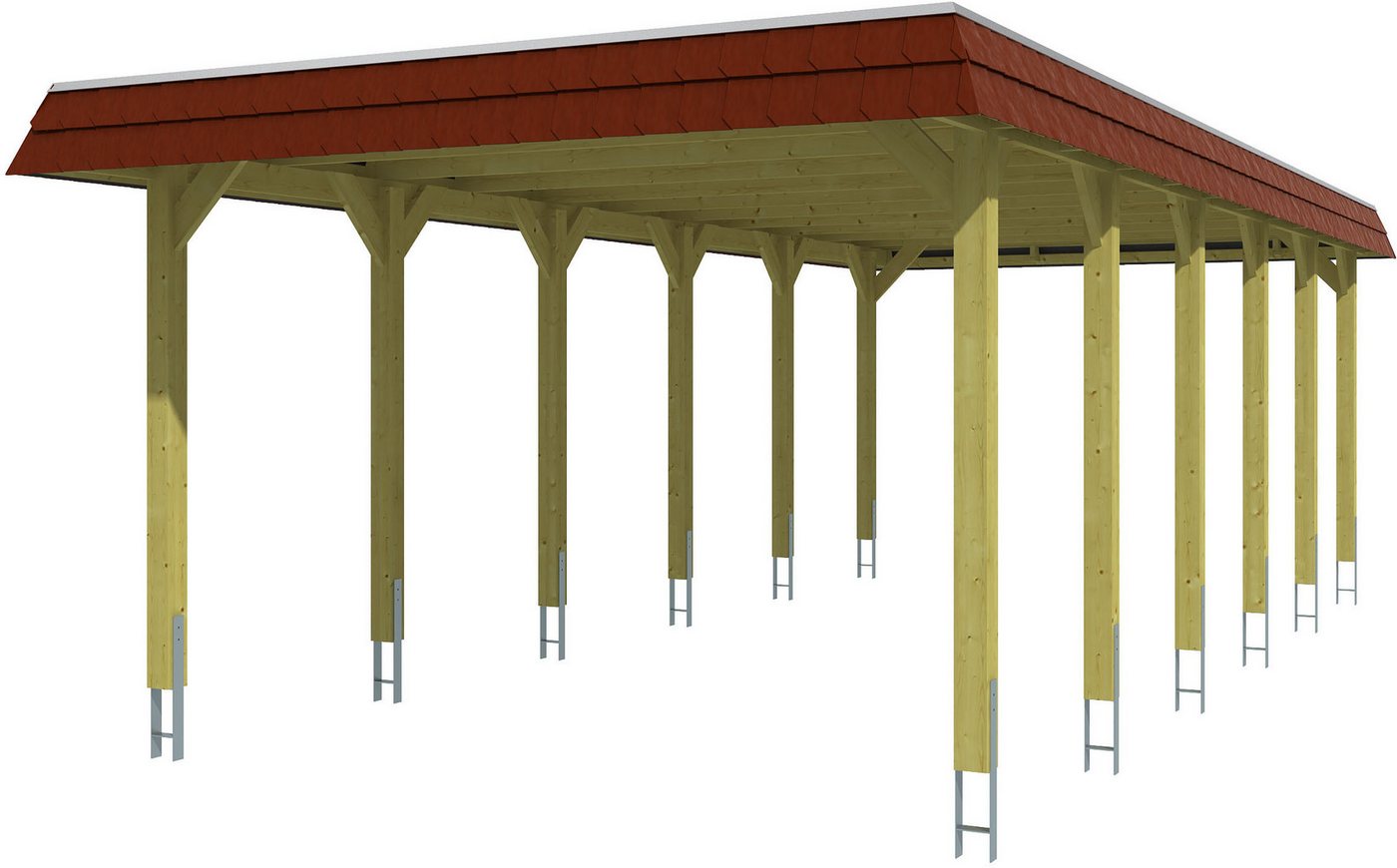 Skanholz Einzelcarport Spreewald, BxT: 396x893 cm, 209 cm Einfahrtshöhe, 396x893cm mit Aluminiumdach rote Blende von Skanholz