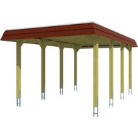 Skanholz Einzelcarport "Spreewald", Nadelholz, 285 cm, Grün, 345x589cm mit Aluminiumdach rote Blende von Skanholz