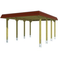 Skanholz Einzelcarport "Spreewald", Nadelholz, 342 cm, Grün, 396x589cm mit Aluminiumdach rote Blende von Skanholz