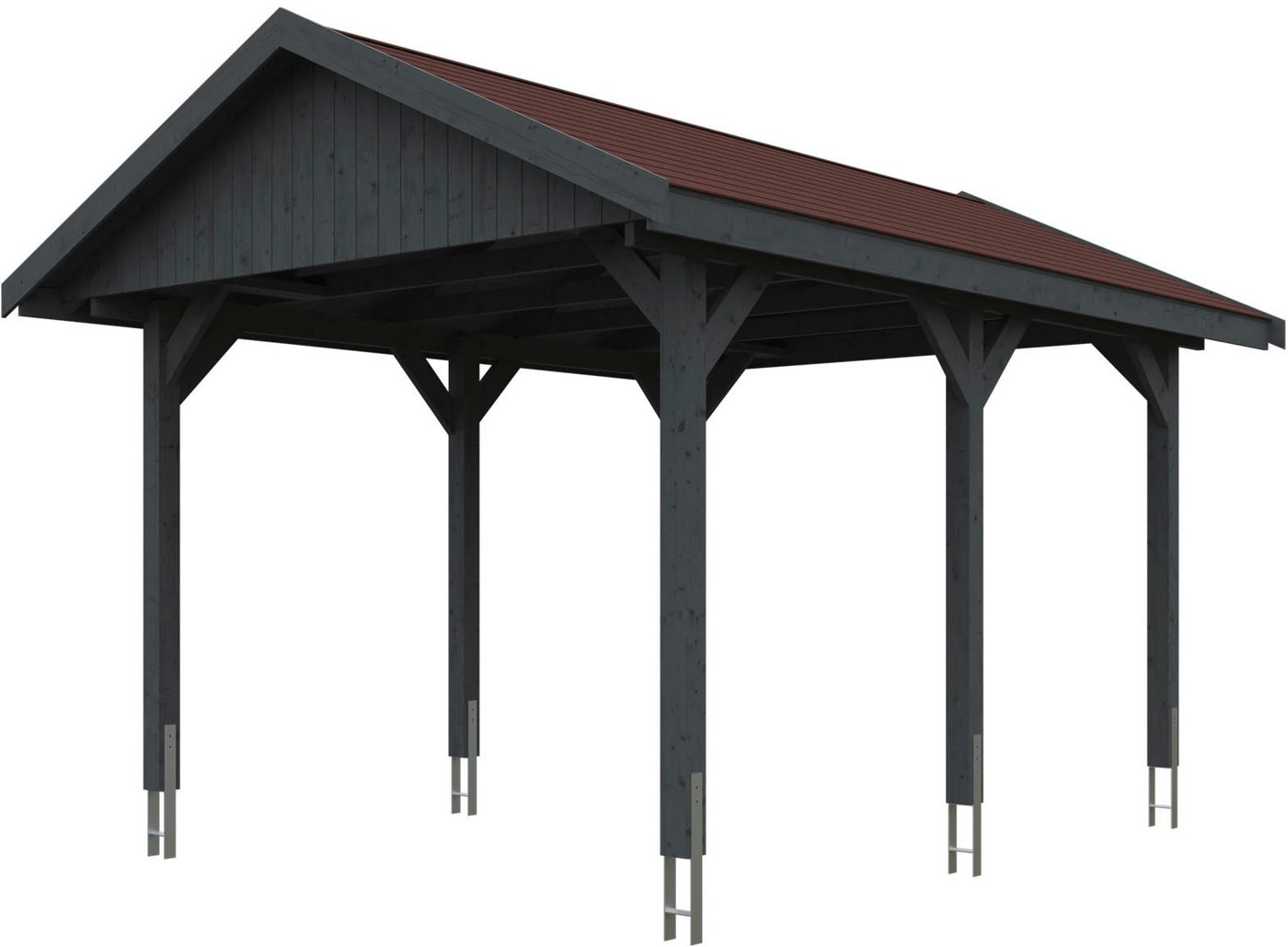 Skanholz Einzelcarport Wallgau, BxT: 380x500 cm, 215 cm Einfahrtshöhe, 380x500cm, rote Schindeln von Skanholz