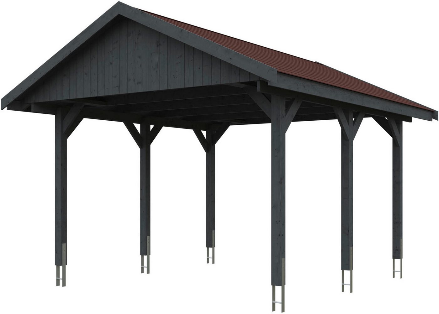 Skanholz Einzelcarport Wallgau, BxT: 430x500 cm, 215 cm Einfahrtshöhe, 430x500cm, rote Schindeln von Skanholz