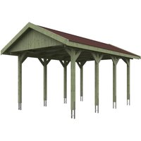 Skanholz Einzelcarport "Wallgau", Nadelholz, 291 cm, Grün, 380x600cm, rote Schindeln von Skanholz