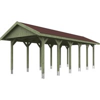 Skanholz Einzelcarport "Wallgau", Nadelholz, 291 cm, Grün, 380x900cm, rote Schindeln von Skanholz