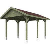 Skanholz Einzelcarport "Wallgau", Nadelholz, 291 cm, Grün, 380x500cm, rote Schindeln von Skanholz