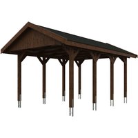 Skanholz Einzelcarport "Wallgau", Nadelholz, 291 cm, Nussbaum, 380x600cm, schwarze Schindeln von Skanholz