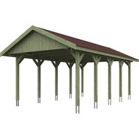 Skanholz Einzelcarport "Wallgau", Nadelholz, 340 cm, Grün, 430x750cm, rote Schindeln von Skanholz