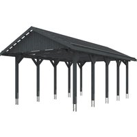 Skanholz Einzelcarport "Wallgau", Nadelholz, 340 cm, Schiefergrau, 430x750cm, mit Dachlattung von Skanholz