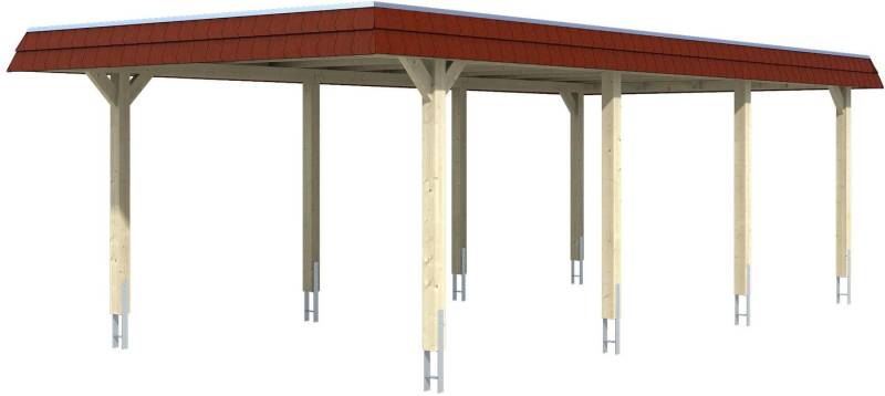 Skanholz Einzelcarport Wendland, BxT: 409x870 cm, 210 cm Einfahrtshöhe, 409x870cm mit Aluminiumdach rote Blende von Skanholz