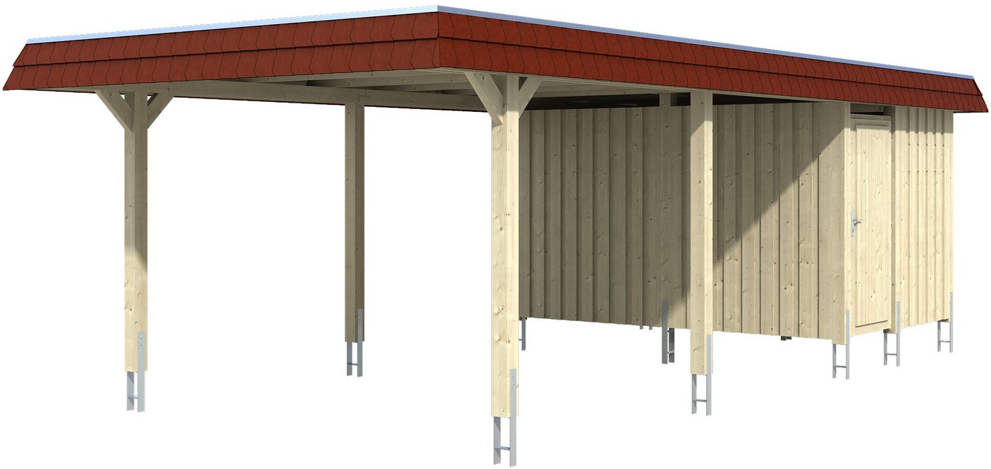 Skanholz Einzelcarport Wendland, BxT: 409x870 cm, 210 cm Einfahrtshöhe, mit Abstellraum409x870cm mit Aluminiumdach rote Blende von Skanholz