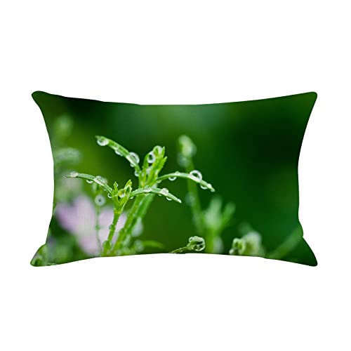 1 Kissenbezug 30x50cm, Pillowcase Grün Pflanzenthema Grüne Blätter Mit Dewdrops-Muster Leinen Kissenbezug Deko Wohnzimmer Schlafzimmer von Skcess