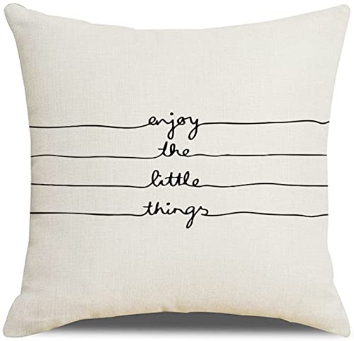 1 Kissenbezug 45x45cm, Kissenhülle Schwarz-Weiss Enjoy The Little Things Leinen Kissenbezug Deko Wohnzimmer Schlafzimmer 1 Kissenbezug 45x45cm, Kissenhülle Schwarz-Weiss Enjoy The Little Things Leinen Kissenbezug Deko Wohnzimmer Schlafzimmer von Skcess