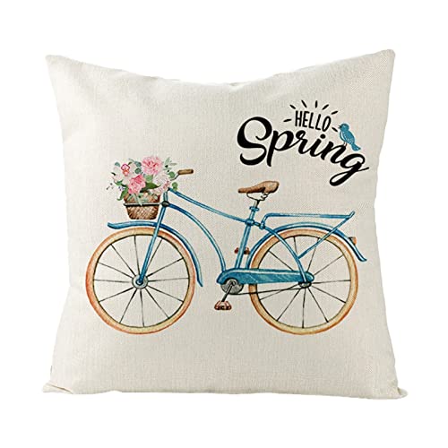 1 Kopfkissenbezug 40x40cm, Kissenbezug Blau Blumenfahrrad Hello Spring Bettwäsche Aus Baumwolle Kissenbezüge Deko Wohnzimmer Schlafzimmer von Skcess