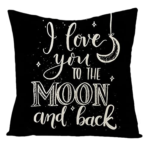 1 Kopfkissenbezug 45x45cm, Kissenbezug Weiß Schwarz Mond I Love You to The Moon and Back Leinen Kissenbezüge Deko Wohnzimmer Schlafzimmer von Skcess