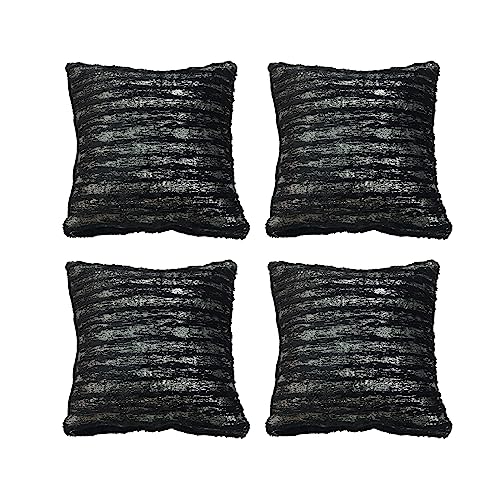 4er Kopfkissenbezug 45x45cm, Kissen Fall Für Sofa Schwarzes Silber Mit Gebürstetem Silber Plüsch Kissenbezüge Deko Wohnzimmer Schlafzimmer von Skcess